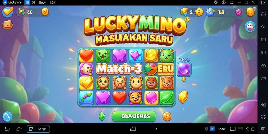 Tampilan gameplay seru di LUCKYMINO dengan pencocokan item warna-warni.