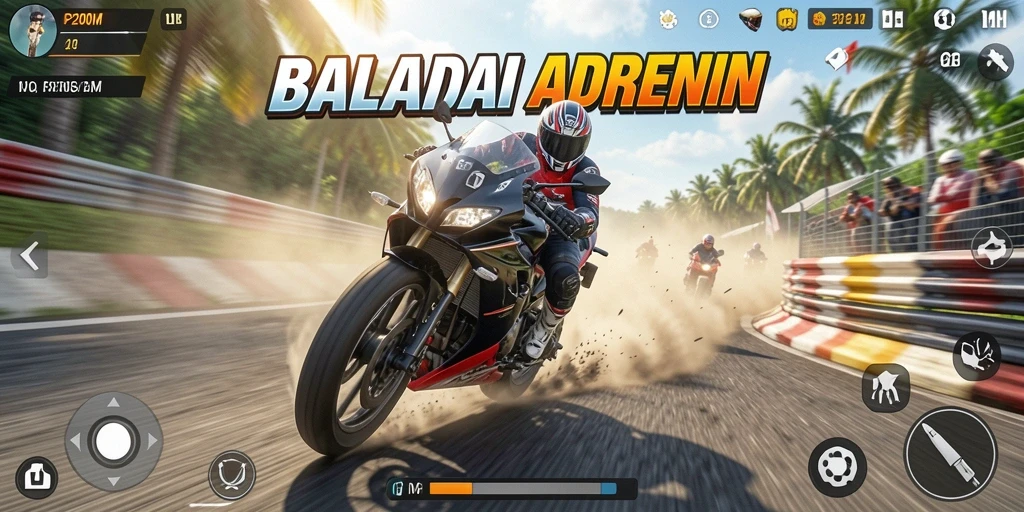 Tampilan gameplay P200M yang menakjubkan saat balapan motor.