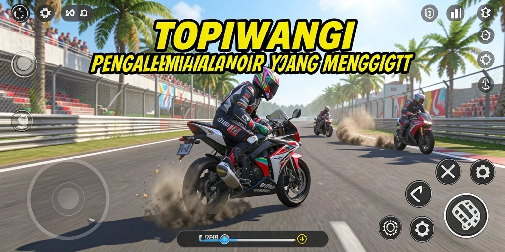 Screenshot utama TOPIWANGI menampilkan aksi balapan motor yang mendebarkan.
