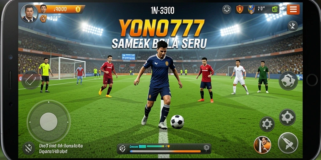 Screenshot gameplay YONO777 menampilkan aksi seru pertandingan sepak bola.